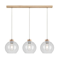 Lampa Wisząca Laguna Wood 3xE27 Max.60W Dąb Olejowany/Przezroczysty Kabel PCV/Przezroczyste Szkło 18710374