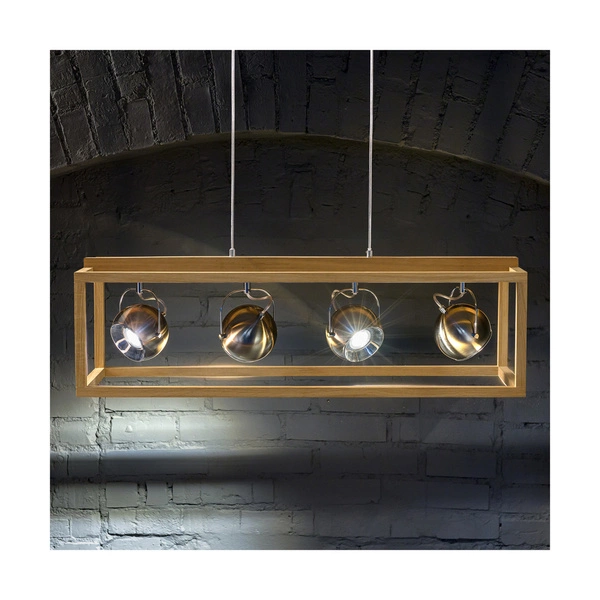 Roy Pendant Lamp Incl.4xLED GU10 5W Oiled Oak/Satin Metal/Transparent PVC Cable 61670474