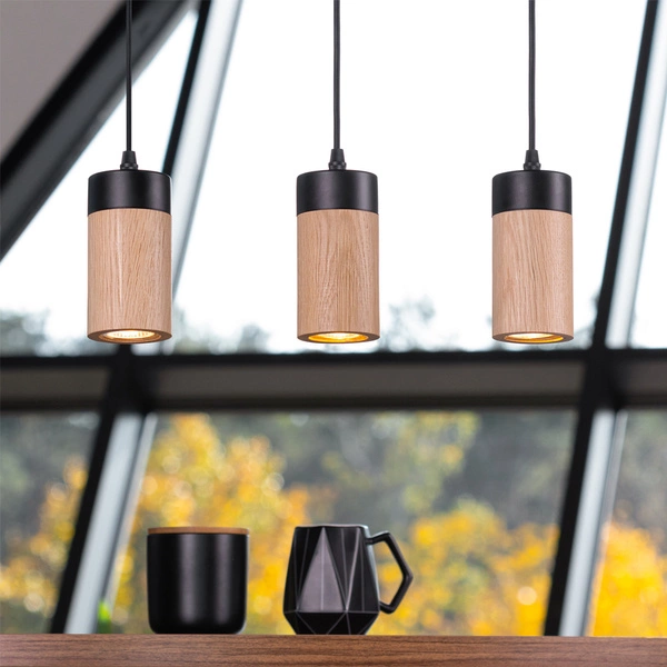 Lampa wisząca Annick w zestawie Kabel 3xLED GU10 5W Dąb olejowany/Czarny metal/Czarny silikonowy oplot 1419304