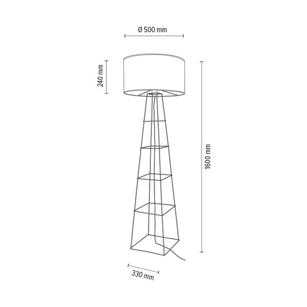 Tiphany Floor Lamp 1xE27 Max.60W Black Metal/Black PVC Cable/White Fabric Shade 8742104