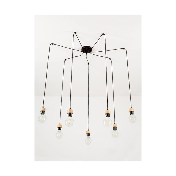 Clarte Pendant Lamp 7xE27 Max.60W Oiled Oak/Black Metal/Black Fabric Cable 3491704