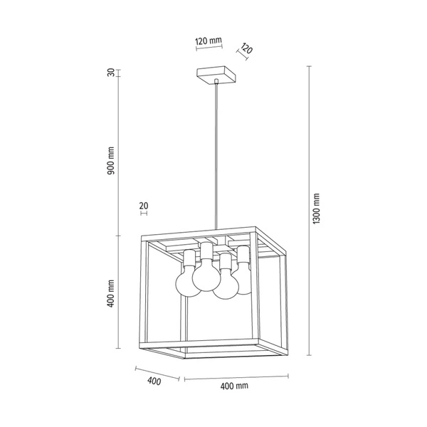 Kago Pendant Lamp 4xE27 Max.60W Oiled Oak/Black Metal/Transparent PVC Cable 61540474