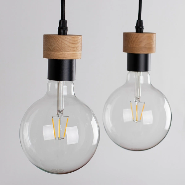 Drewniana lampa wisząca Clarte 4xE27 maks. 60W Dąb olejowany/Czarny metal/Czarny kabel z tkaniny 3274474