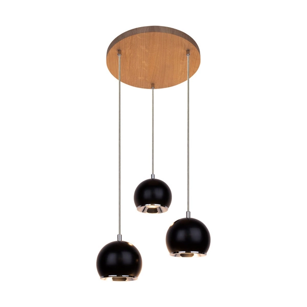 Ball Wood Pendant Lamp Incl. 3xLED GU10 5W Oiled Oak/Black Metal 5143374R