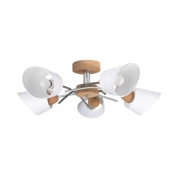 Mette Wood Ceiling Lamp 5xE27 Max.40W Oiled Oak/Chrome Metal/White Fabric Shade