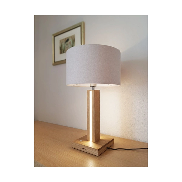 Asseto Table Lamp 1xE27 Max.25W 2xLED 24V Integrated 980lm 3000K 10,5W Oiled Oak/Anthracite Fabric Cable/Beige Fabric Shade with Touch Dimmer 7571174