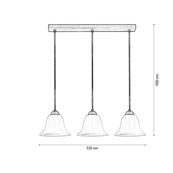 Anna Pendant Lamp 3xE27 Max.60W Oiled Oak/Transparent PVC Cable/White Glass 17940374