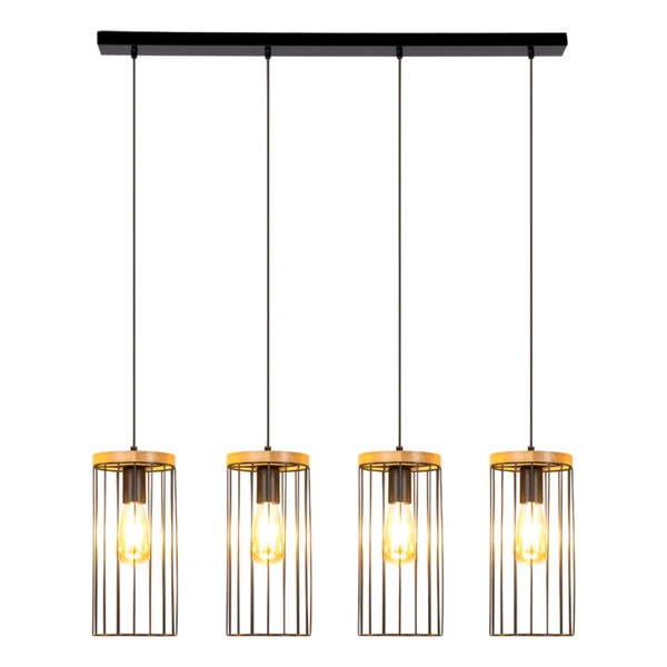 Timeo Pendant Lamp 4xE27 Max.60W Black/Oiled Oak/Black 19619404