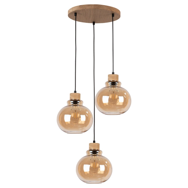 Lampa Wisząca Serena 3xE27 Max.60W Dąb Olejowany/Czarny Kabel PCV/Szkło Brązowe 9741374