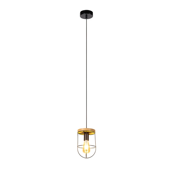 Netuno Pendant Lamp 1xE27 Max.60W Oiled Oak/Black Metal/Black PVC Cable 184159104