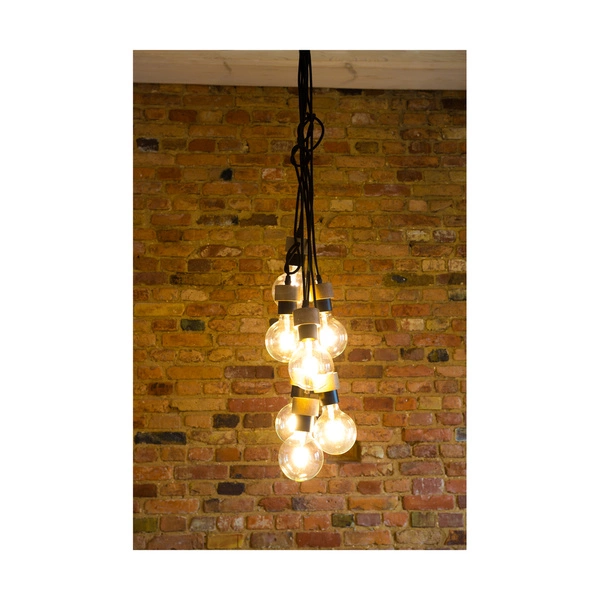 Clarte Pendant Lamp 7xE27 Max.60W Oiled Oak/Black Metal/Black Fabric Cable 3491704