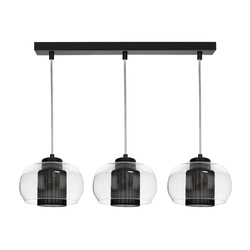 Cordia Pendant Lamp 3xE14 Max.9W Black Metal/Transparent PVC Cable/Black Fabric Shade/Transparent Glass