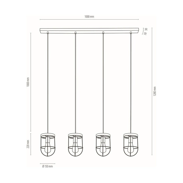 Lampa Wisząca Netuno 4xE27 Max.15W LED Witrażowa Sosna Szara/Czarny Metal/Czarny Kabel PCV/Srebrny Metal 1871759457