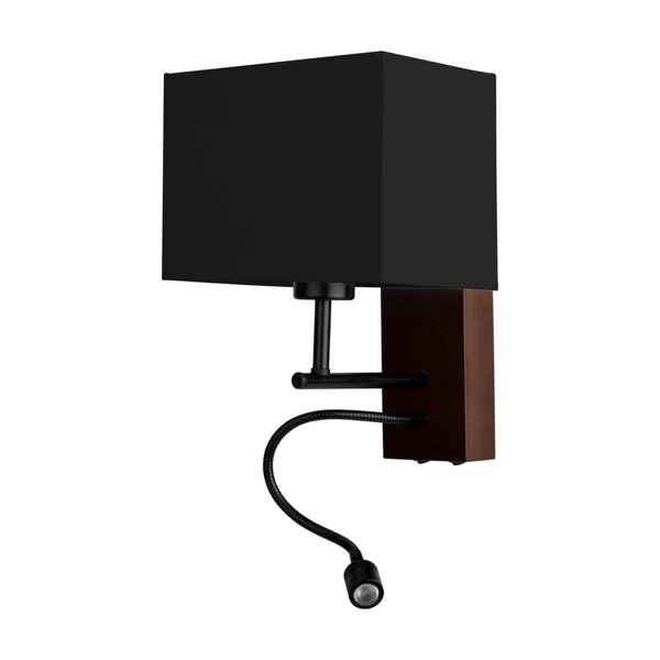 Sonar Wall Lamp 1xE27 Max.25W Incl. 1xLED Integrated 110lm 4000K 2,5W Walnut Beech Wood/Black Metal/Black Fabric Shade 5732976