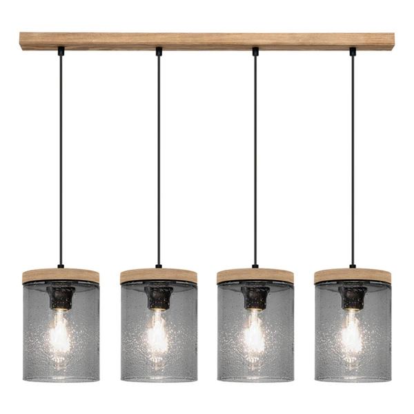 Monsun Pendant Lamp 4xE27 Max.60W Stained Pine Brown/Black PVC Cable/Smoked Glass 161859451