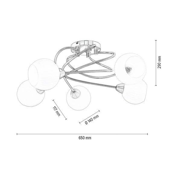 Pavia Ceiling Lamp 5xE27 Max.60W Satin Metal/White Glass 8270527