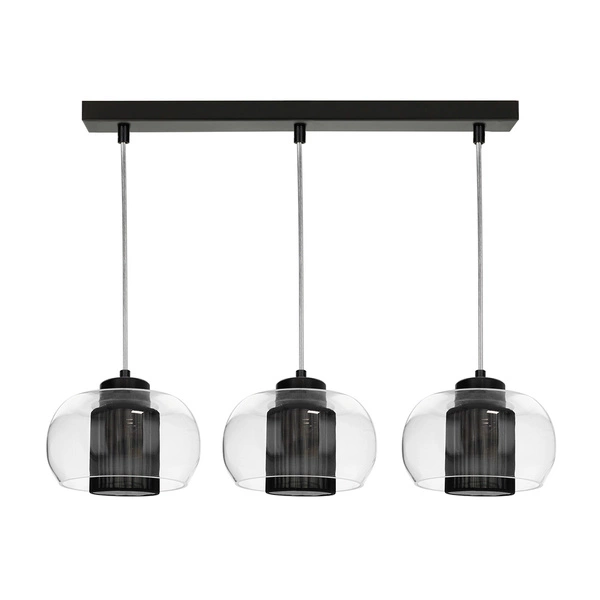 Cordia Pendant Lamp 3xE14 Max.9W Black Metal/Transparent PVC Cable/Black Fabric Shade/Transparent Glass 1192304A1028