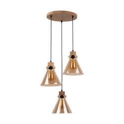 Serena Pendant Lamp 3xE27 Max.60W Oiled Oak/Black PVC Cable/Brown Glass 9743374