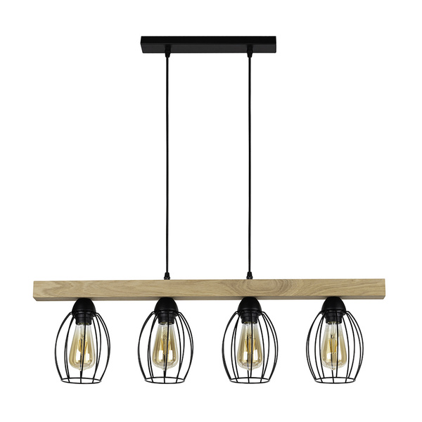 Carlo Pendant Lamp 4xE27 Max.60W Oiled Oak/Black Metal/Black PVC Cable