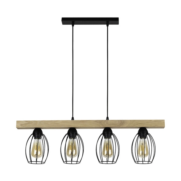 Carlo Pendant Lamp 4xE27 Max.60W Oiled Oak/Black Metal/Black PVC Cable 14919404