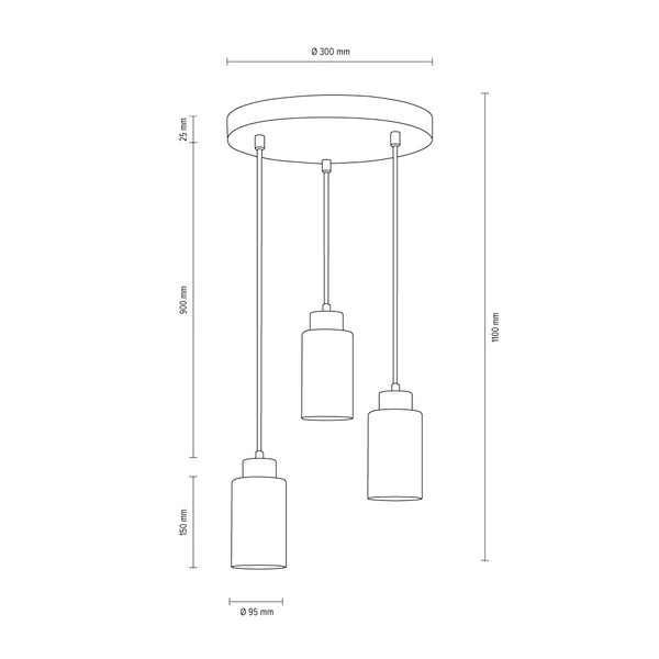 Bosco Pendant Lamp 3xE27 Max.60W Birch/Transparent/White 1720560