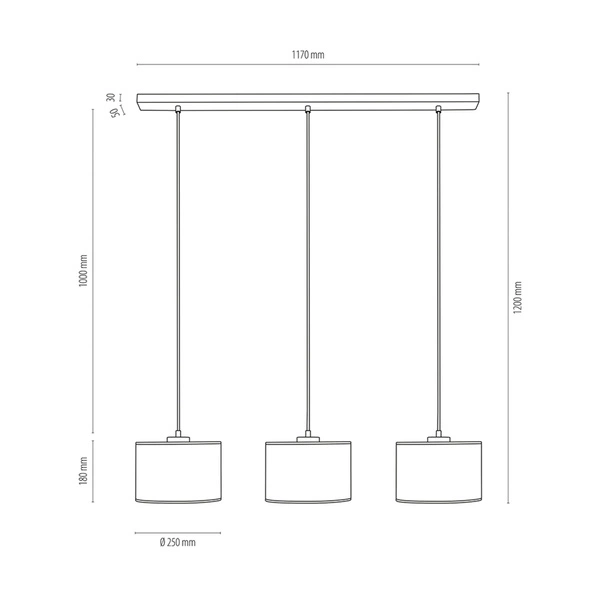 Mateo Pendant Lamp 3xE27 Max.25W Black Metal/Transparent PVC Cable/Beige Wallpaper 87811304