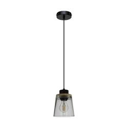 Warnemünde Pendant Lamp 1xE27 Max.60W Oiled Oak/Black Metal/Black PVC Cable/Smoked Glass 78349104